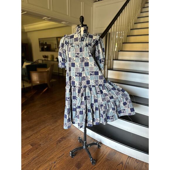 Vintage Boho Hippie Prairie Ruffle Dress Cottage Artsy Anthro Hawaiian Dress - Picture 2 of 12